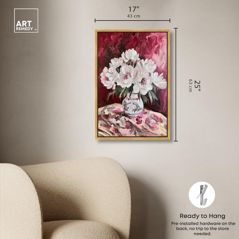 Peonies on Ruby Tide Canvas by Art Remedy
