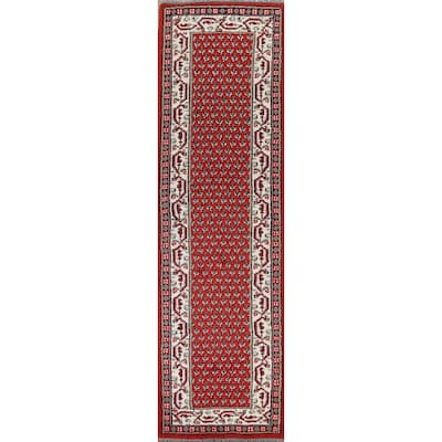 Red Traditional Botemir Runner Rug Hand-knotted Wool Carpet - 2'6" x 9'8"