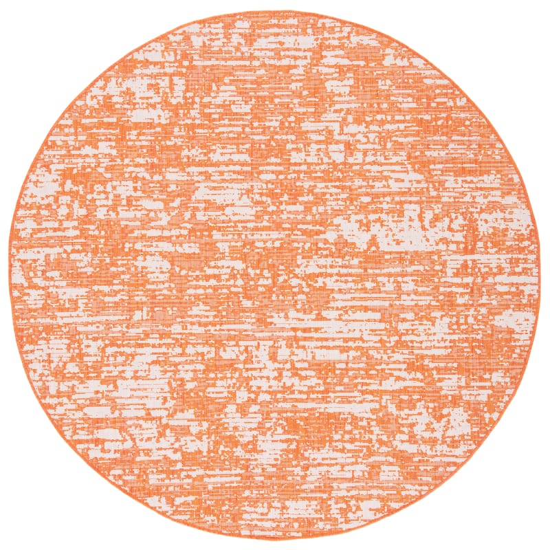 SAFAVIEH Courtyard Simcha Abstract Indoor/ Outdoor Waterproof Patio Backyard Rug - 6'7" Round - Orange/Ivory