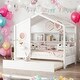 preview thumbnail 10 of 16, Twin Size Wooden House Bed With Trundle With Storage Shlef for Home White