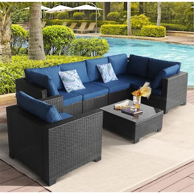 7 Piece Patio Conversation Sets w/ Coffee Table and Cushion - 7 Pieces
