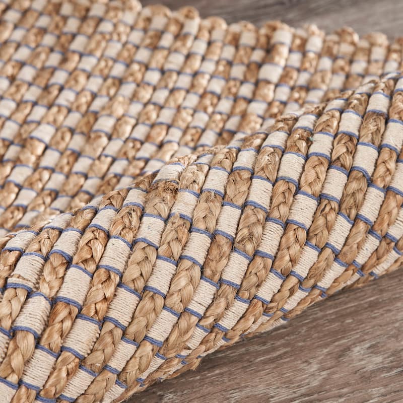 Sevita Organic Jute Interwoven Area Rug, Natural and Indigo