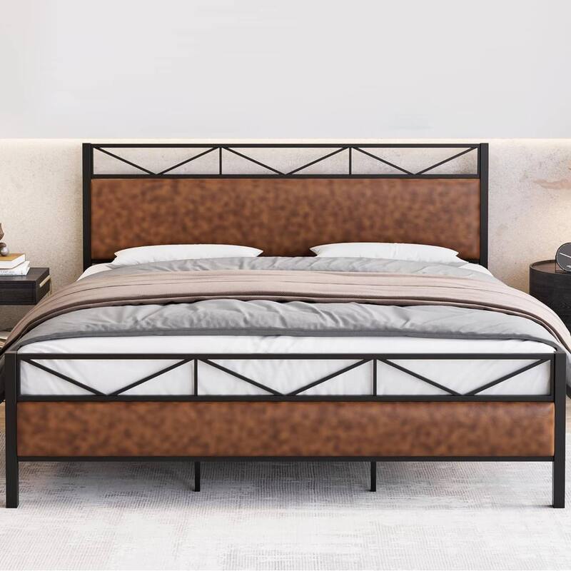 Rustic Metal Platform Bed Frame with Headboard