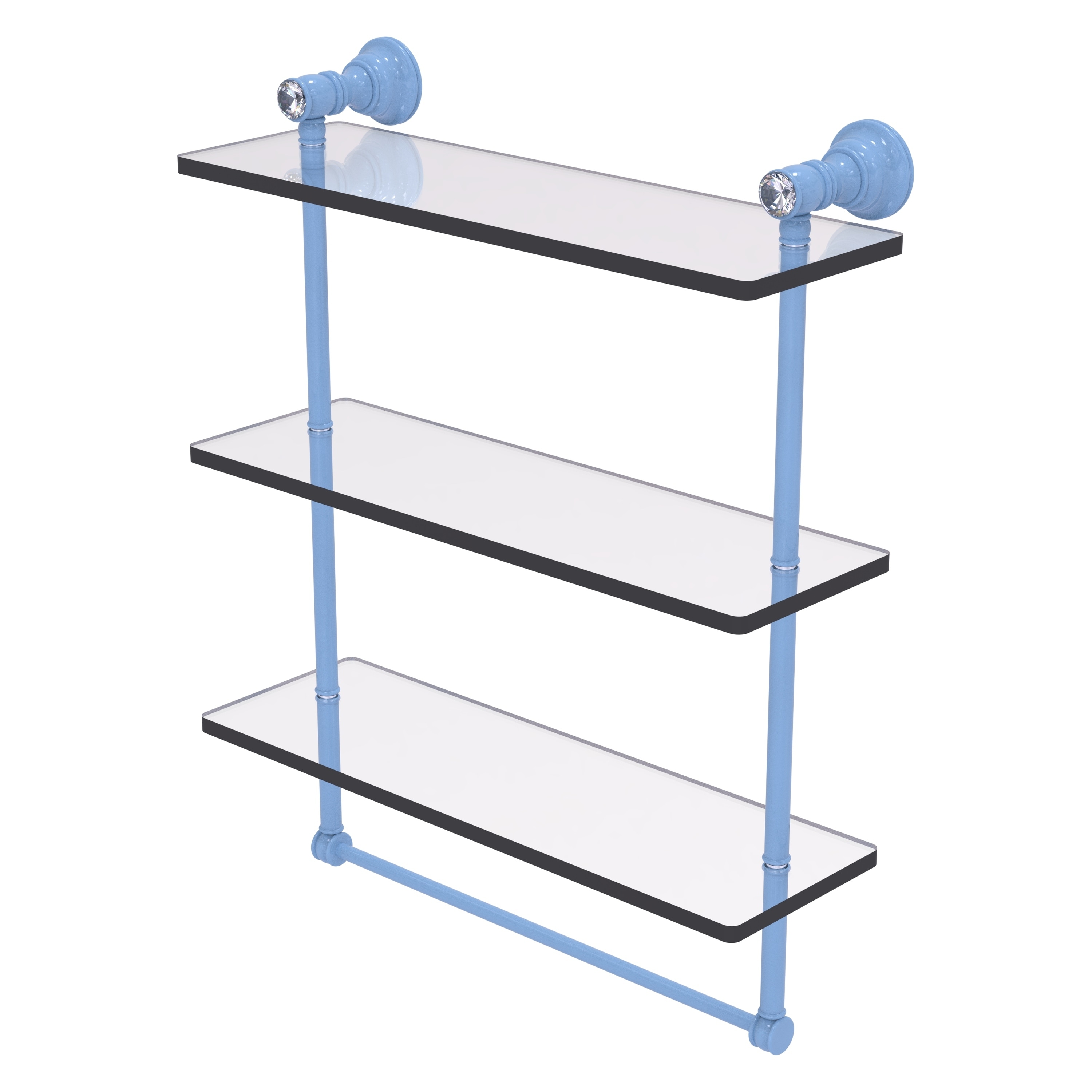 Allied Brass Carolina Crystal Collection 16 Inch Triple Glass Shelf with Towel Bar