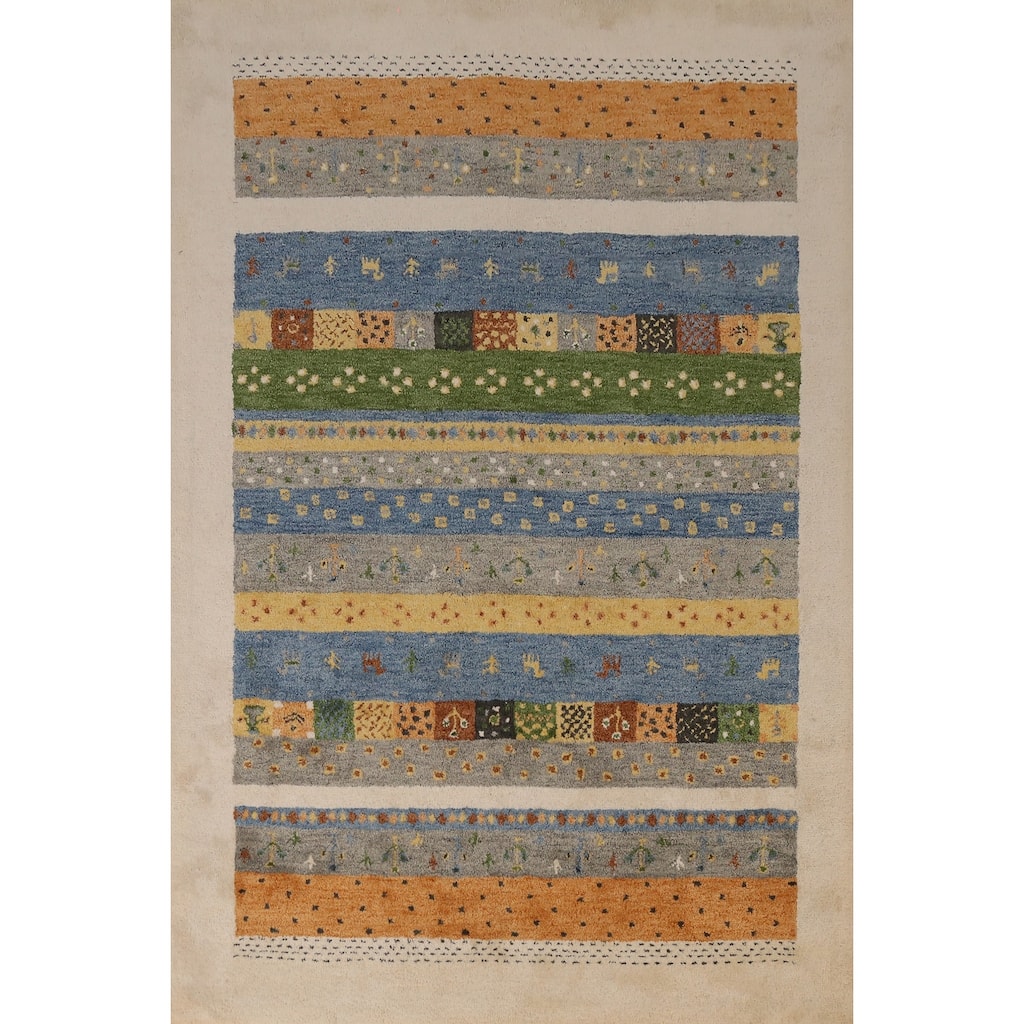 Multi-Color Geometric Gabbeh Indian Rug Hand-Tufted Wool Carpet - 5'3" x 7'7"