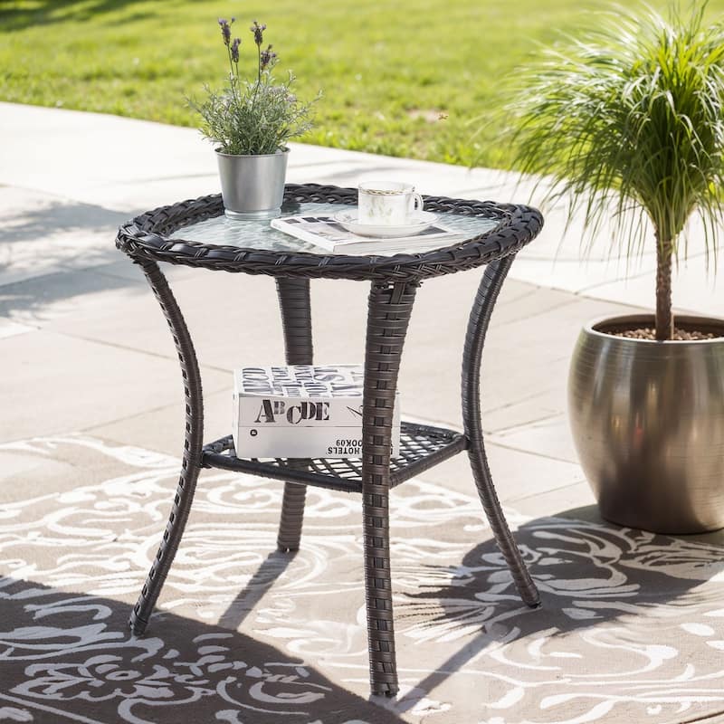 Pocassy Patio Wicker Coffee Table, Outdoor Rattan Side Table - 20"X20"