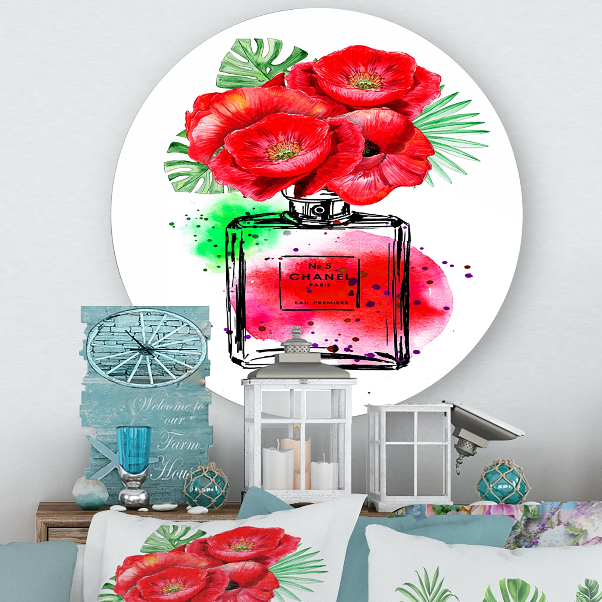 Designart 'Perfume Chanel Five II' Modern Metal Circle Wall Art - Bed Bath  & Beyond - 33359158