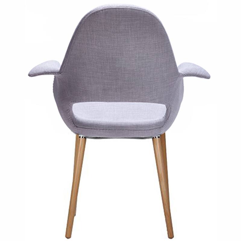 Set of 2 Upholstered Fabric Armchairs with Natural Wooden Legs for Dining Room Office or Accent Chair, Gray