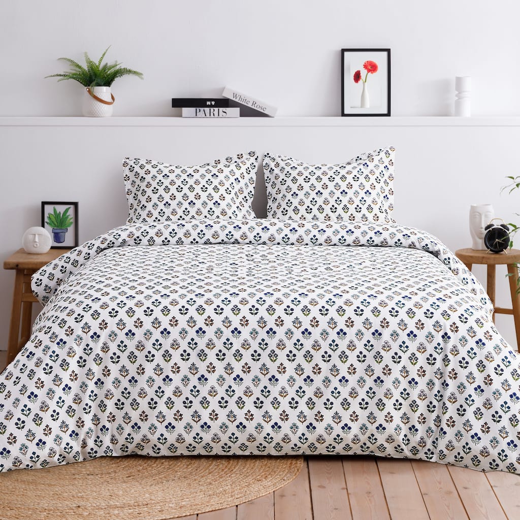 Happy Garden Cotton Duvet Set Multi Blue