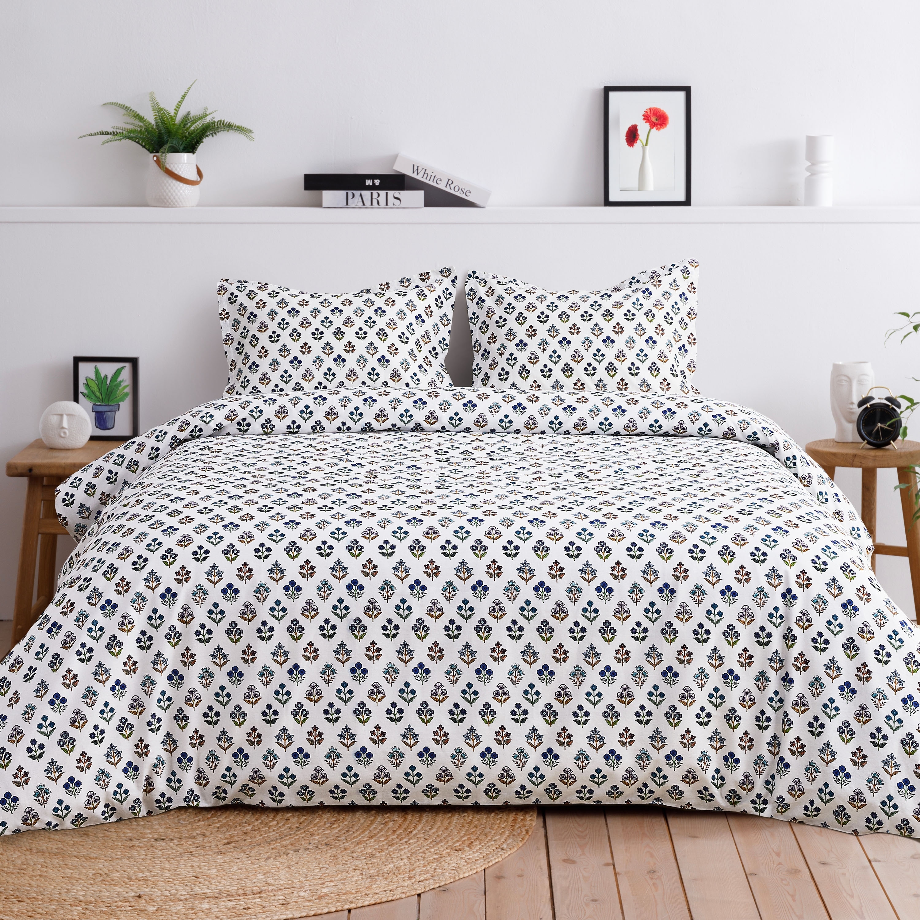 Happy Garden Cotton Duvet Set Multi Blue