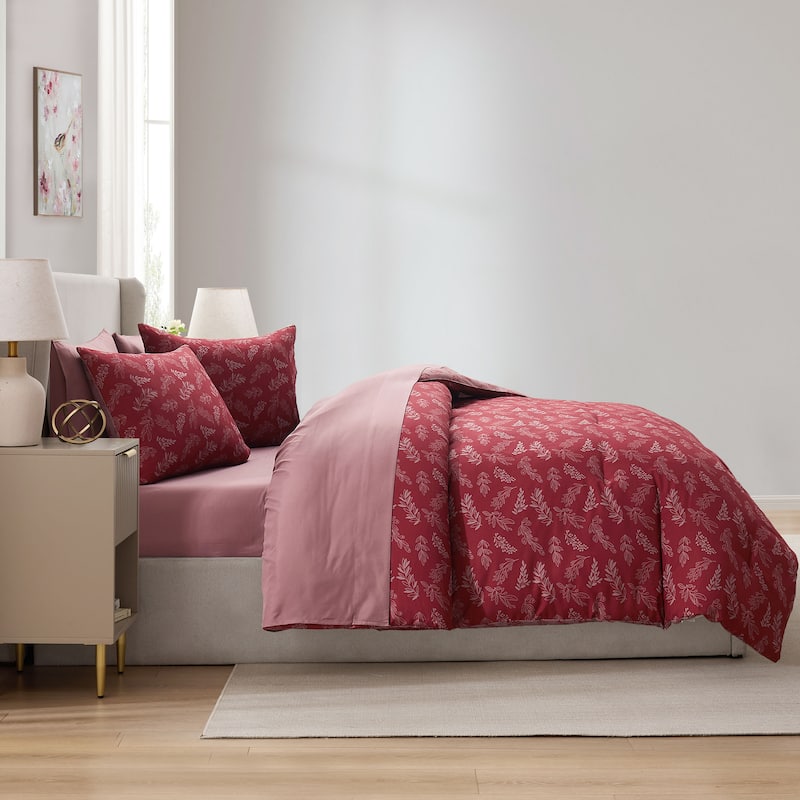 Empyrean 7 Pc Botanical Comforter Set with Sheets, Soft Breathable Lightweight Bedding Bag