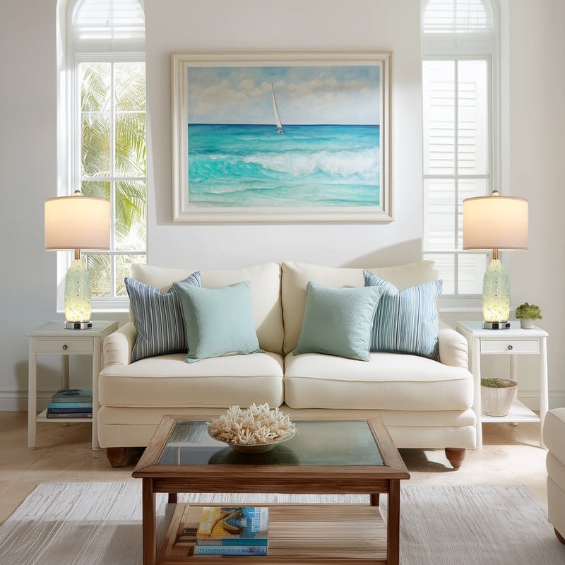 25" Coastal Bedside Table Lamps with 3-Way Touch Dimming and Charging Ports