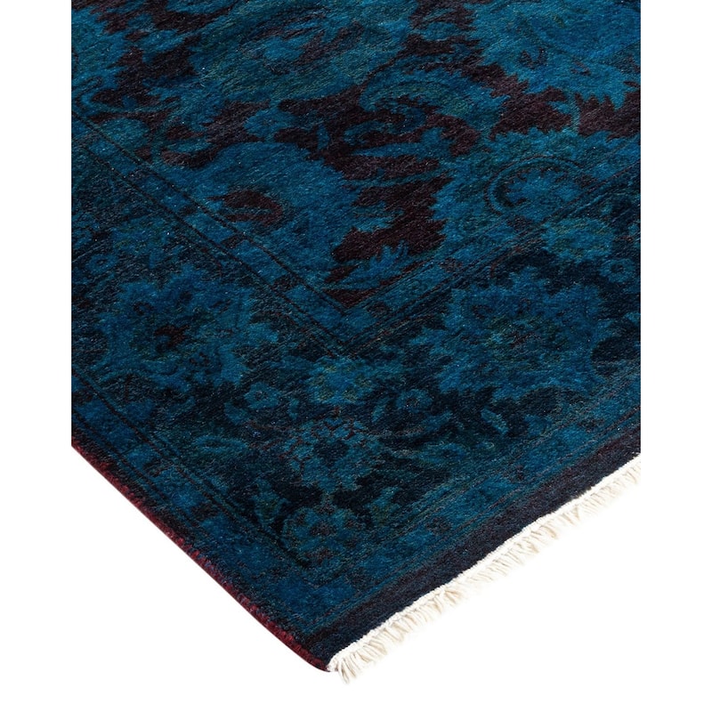 Overton Hand Knotted Wool Vintage Inspired Modern Contemporary Overdyed Blue Area Rug - 3' 1" x 5' 0"