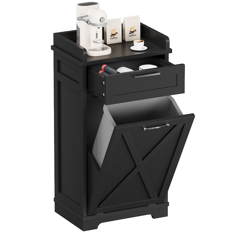 Moasis Kitchen Wooden Tilt Out Trash Can Cabinet Freestanding Trash Bin Holder