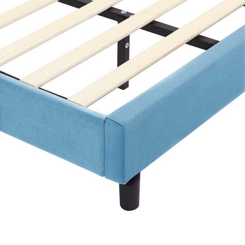 Javlergo Twin Size Kids Bed Frame with Cute Ears Velvet Headboar No Box Spring Required Bed Children's Bed