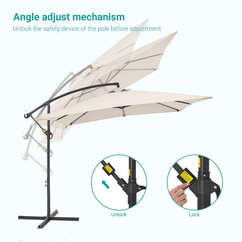 BONOSUKI 8.2x8.2ft Offset Patio Umbrella Hanging Umbrella w/Steel Ribs