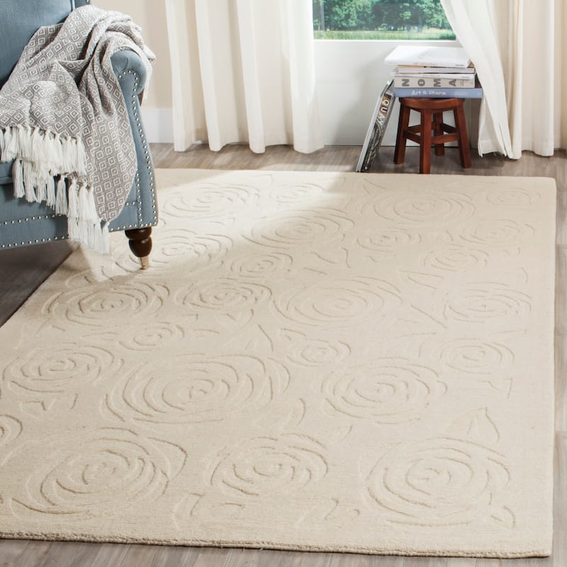 Martha Stewart by SAFAVIEH, Block Print Rose Handmade Wool Area Rug - 9' x 12' - Glass Of Milk