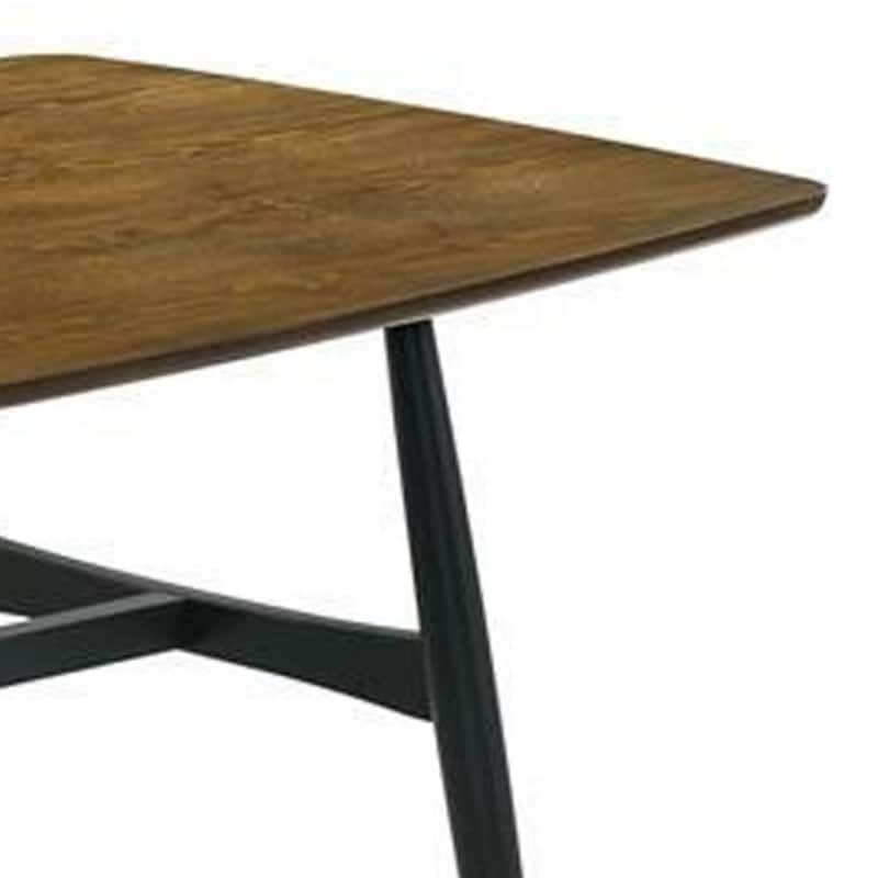 Riera 72 Inch Two Tone Dining Table, Brown Plank Top, Black Trestle Base