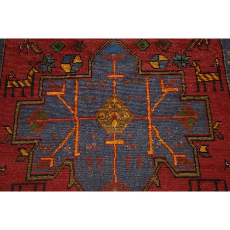 Hand Knotted Oriental 100% Wool Carpet Traditional Tribal Red Ardebil Runner Rug - 9' 0'' X 3' 7''