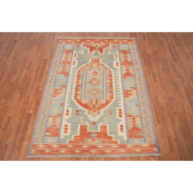 Hand Woven Oriental 100% Wool Carpet Southwestern Tribal Multi-Colored Kilim Area Rug - 6' 9'' X 4' 9''