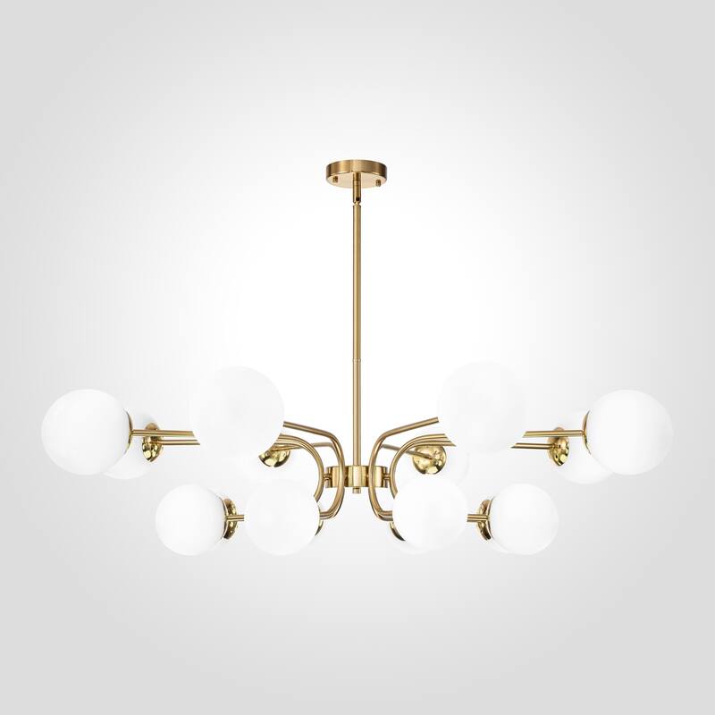 16-Light Modern Industrial 2-Tiered Sputnik Linear Frosted Opal Glass Globe Bubble Chandelier for Dining Room