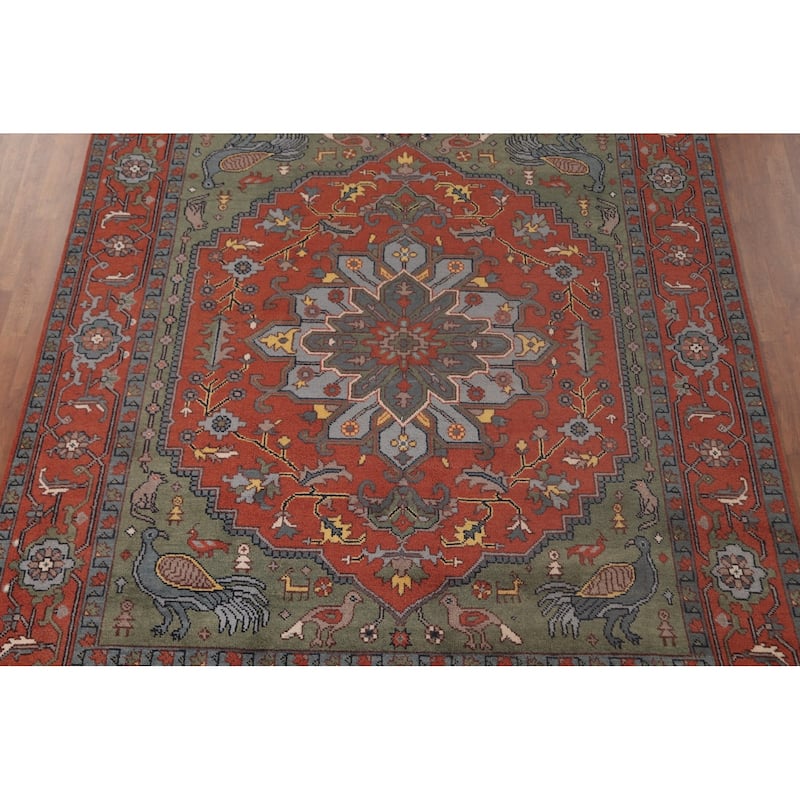Traditional Orange Ziegler Area Rug Hand-Knotted Wool Carpet - 8'0"x 9'11"