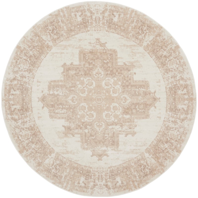 Nourison Grafix Distressed Vintage Medallion Area Rug - 8' Round - Ivory/Beige