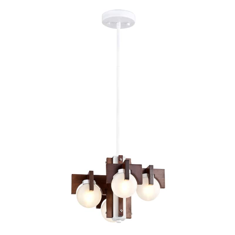 12" Tripner White Finish and Stained Wood Pendant Ceiling Lamp with Opaque Globes