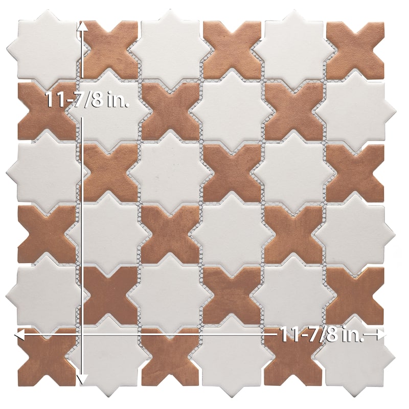 Merola Tile Sentier des Cotto 2" Cross with White Star 11-7/8" x 11-7/8" Porcelain Mosaic Floor and Wall Tile
