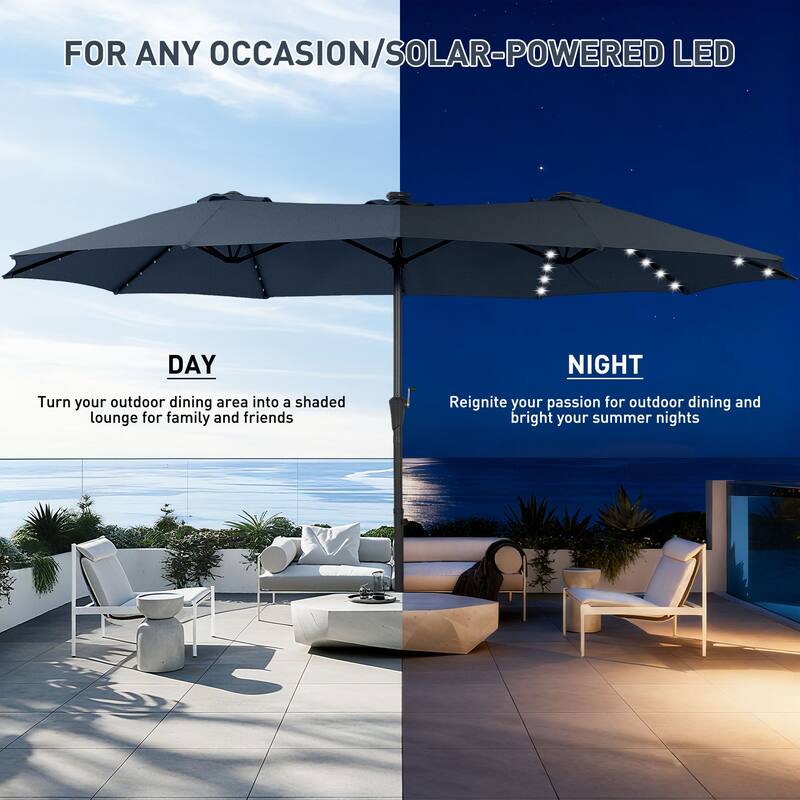 Autlaycil 15 ft Patio Umbrella with Base & 48 LED lights for Outdoor Umbrella