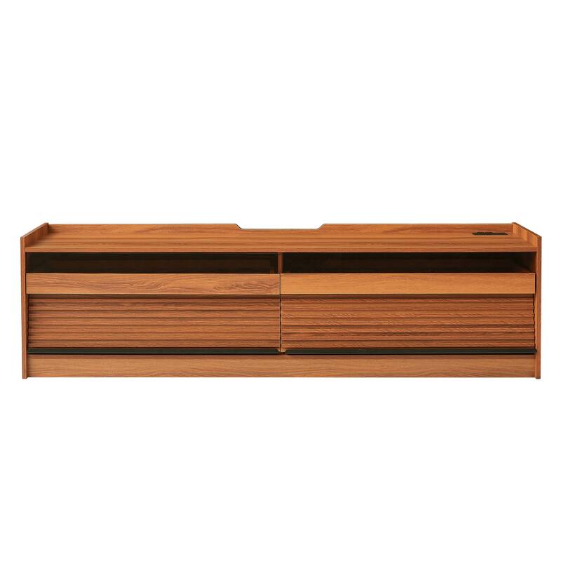 LED TV Stand for TVs up to 80" Wood TV Console with 4 Storage Drawer Media Console Table with Built-in Charging Ports