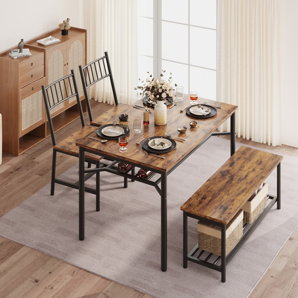 Dining Table and 2 Chairs with Storage Bench
