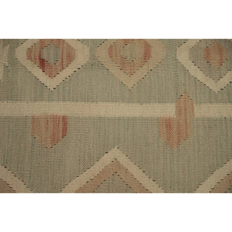 Hand Woven Oriental 100% Wool Carpet Southwestern Tribal Green Kilim Area Rug - 8' 2'' X 5' 10''