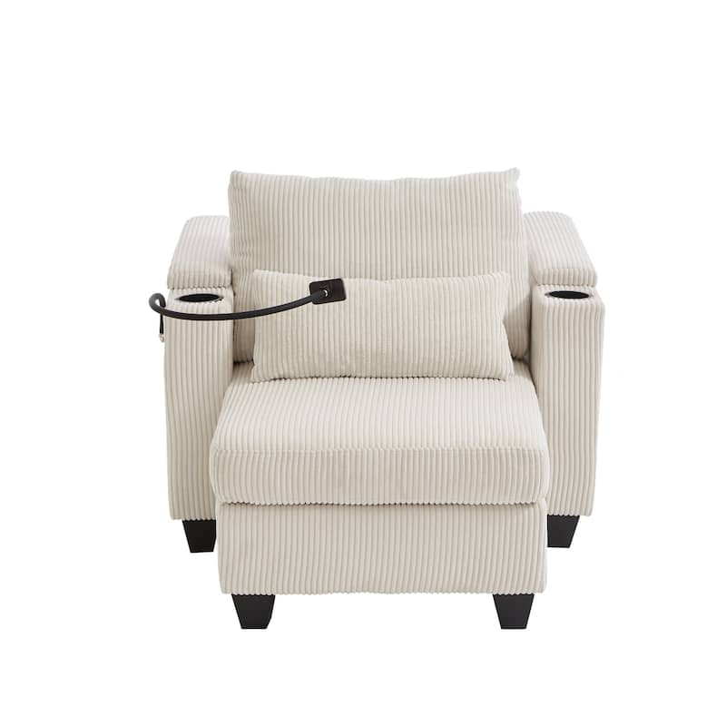 Roomfitters Convertible Corduroy Sofa Chair Bed with USB Ports, Cup Holders, Phone Slot and Storage for Living Room
