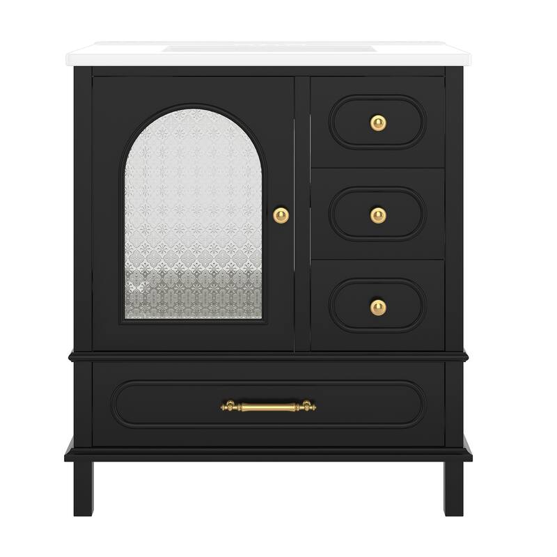 30" Bathroom Vanity with Sink, Free Standing Single Vanity Set with 3 Storage Drawers