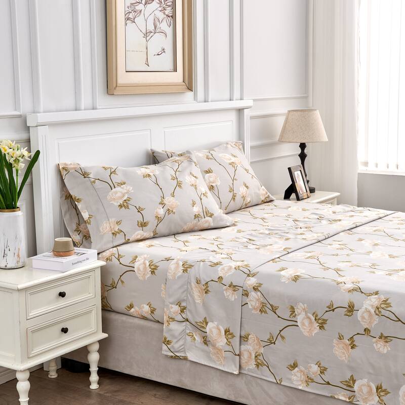 Printed Floral Design Cotton Collection Sheet Set and Pillowcases