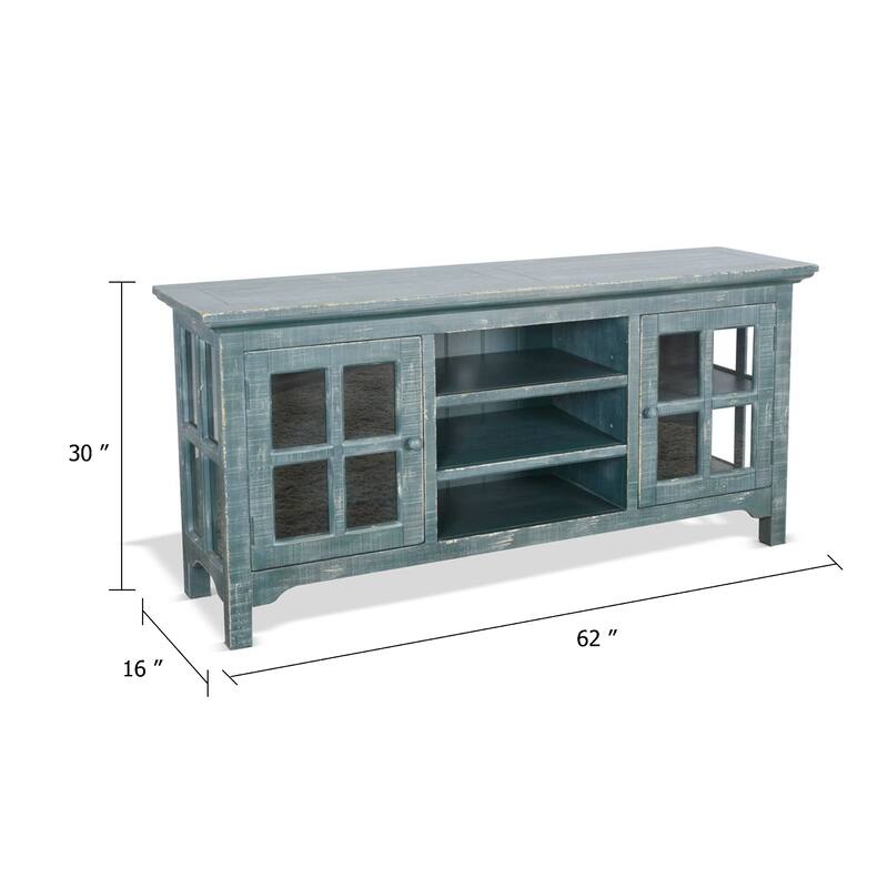 Kobe TV Stand Media Cabinet, Glass Doors, Farmhouse Green 62 Inch