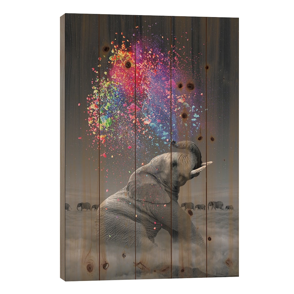 Elephant - Color Explosion Print On Wood by Soaring Anchor Designs - Multi-Color
