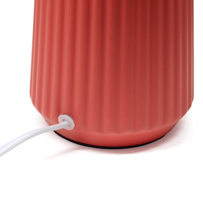 Vertical Grooved Ceramic Table Lamp with Drum Shade - 16" - Orange