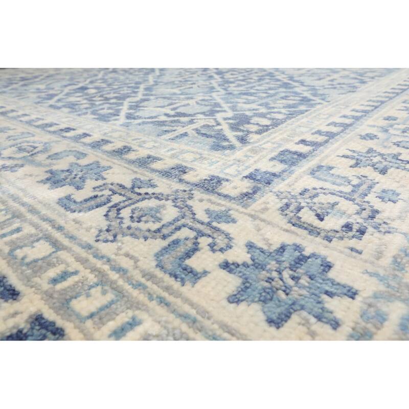 Hand Knotted Oushak Blue Oriental Wool Transitional Oriental Area Rug