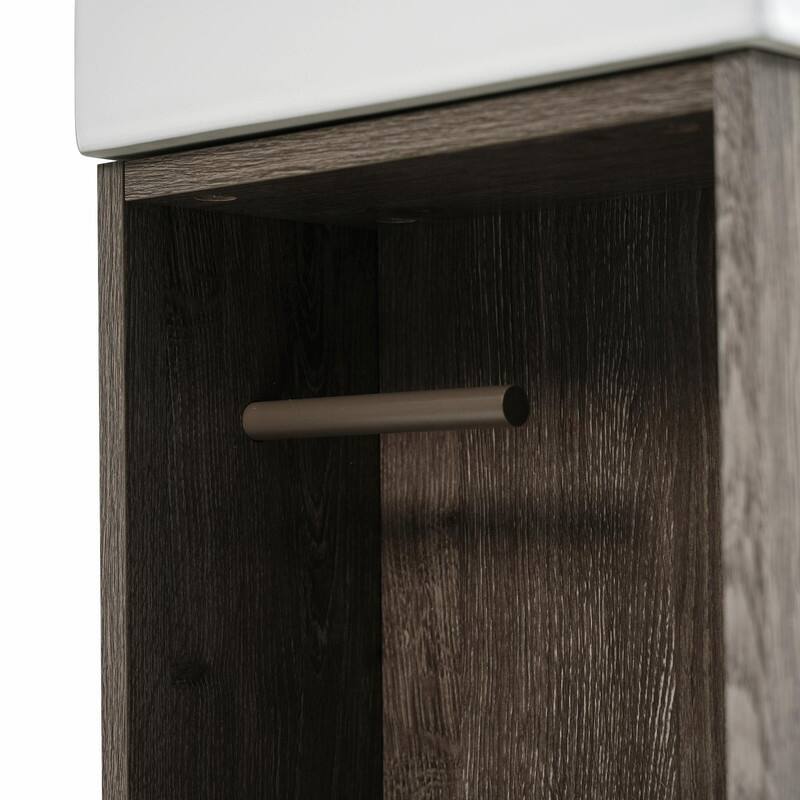 21.6" Bathroom Vanity with Ceramic Sink, Freestanding Modern Wood Grain Cabinet with Open & Closed Storage