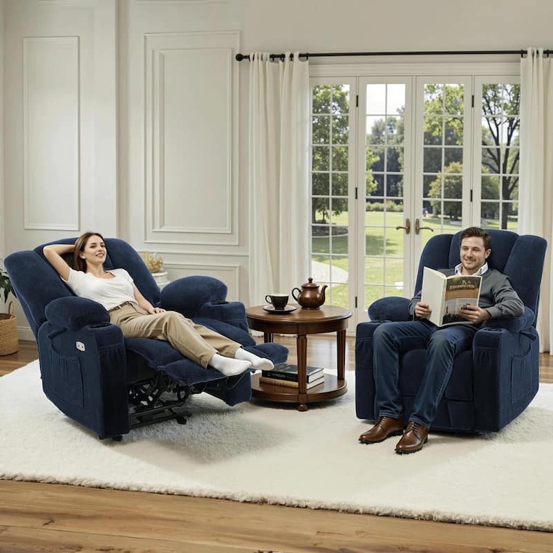 MCombo Electric Power Recliner Chair with Massage & Heat, Plush Fabric 8015
