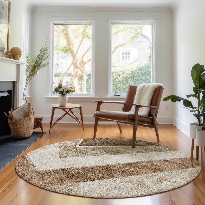 Premium Washable Super Soft Modern Ziggy Mayfield Rug - Brown - 8' x 8' - Round