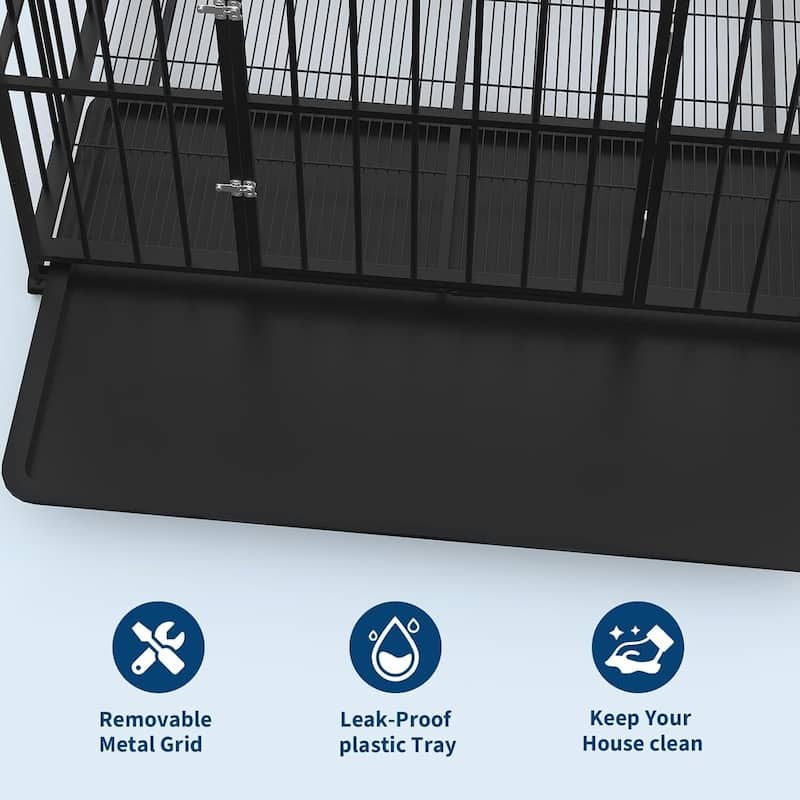 Heavy Duty Foldable Steel Dog Crate Chew-Resistant Kennel with Locking Wheels