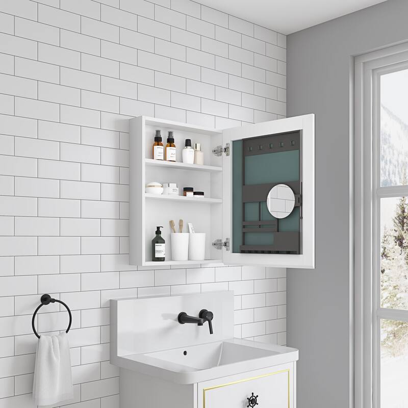 Wall Mounted Bathroom Medicine Cabinet with HD Mirror, Recessed or Surface Mount, Storage for Cosmetics & Personal Care