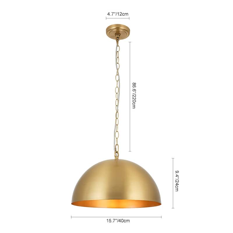 Mid-Century Modern Brass Oversized Metal Dome Pendant Light