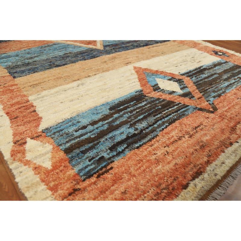 Tribal Moroccan Oriental Area Rug Hand-Knotted Orange Wool Carpet - 5'7" x 8'3" - 5'7" x 8'3" - Orange