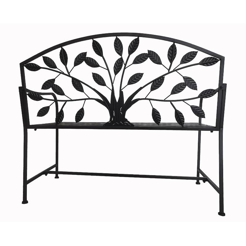 Solid Tree Pattern Outdoor Garden Bench with Backrest - 42" - Black