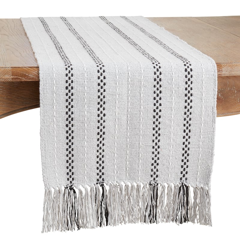 Stitched Stripe Design Fringe Table Runner - 16"x72"