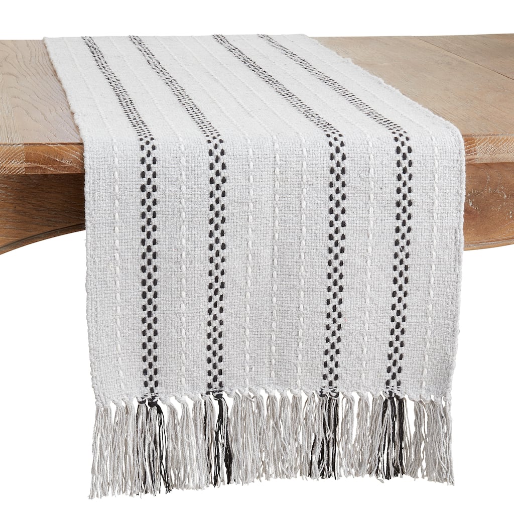 Stitched Stripe Design Fringe Table Runner - 16"x72"